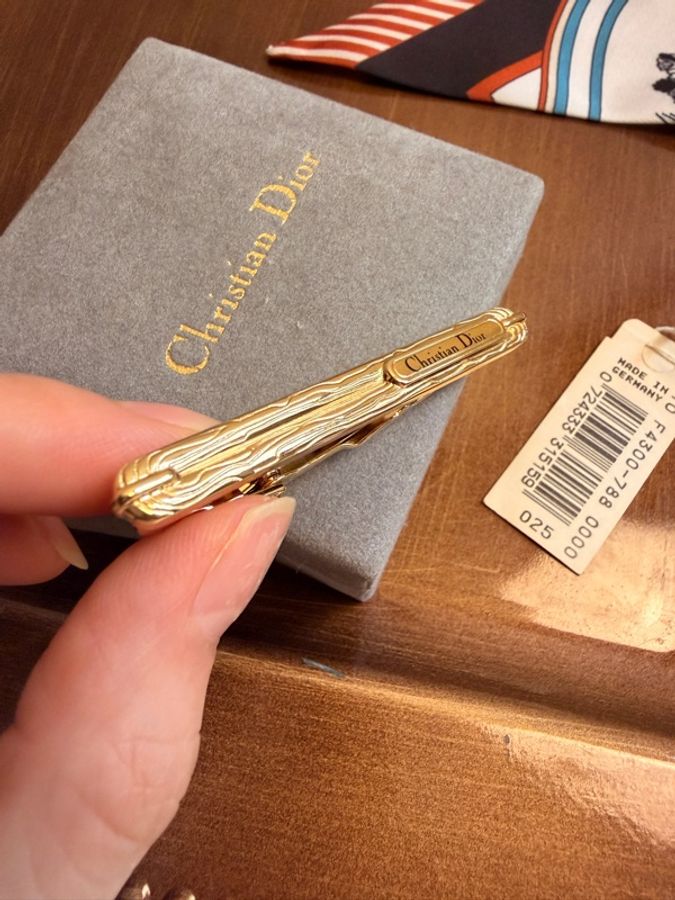 Dior 迪奧 中古老花金色木紋雕刻領帶夾 (附原裝盒及吊牌)-7