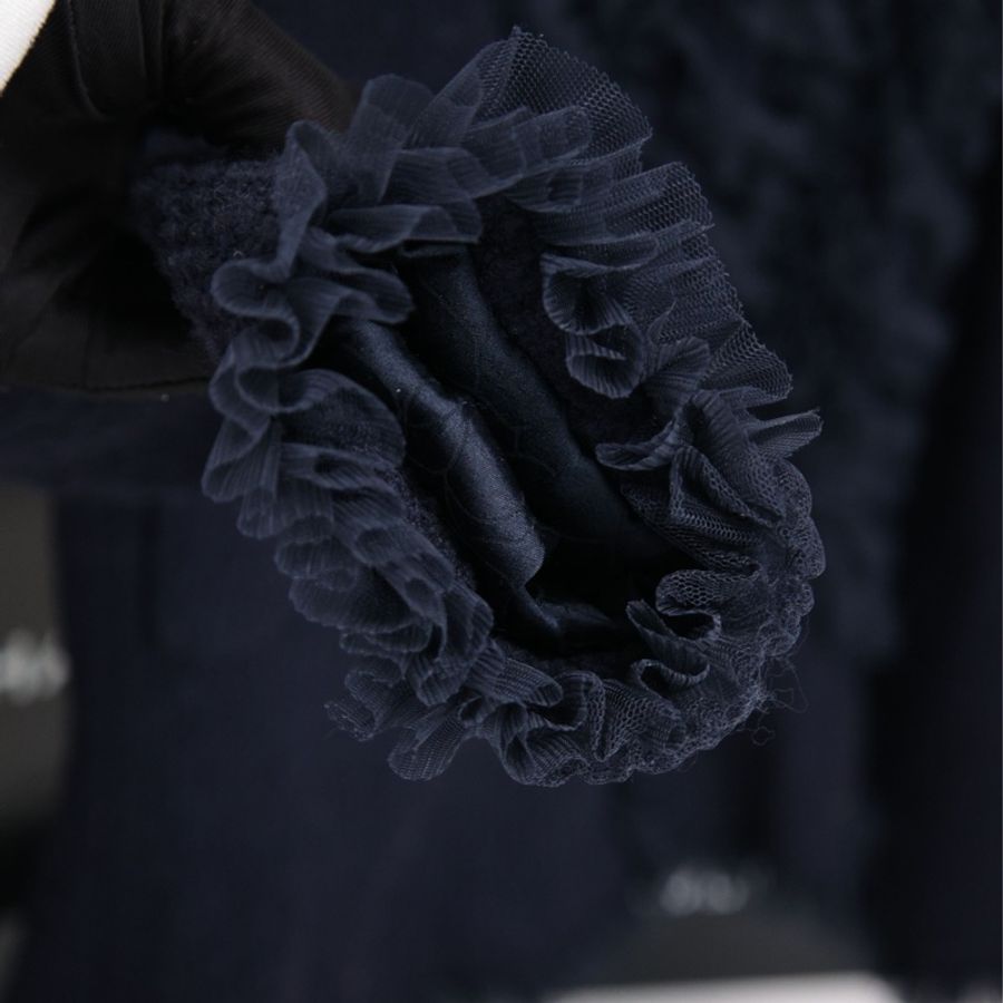 Chanel 02年深蓝色网纱小口袋斜领襟小天鹅上衣外套-22