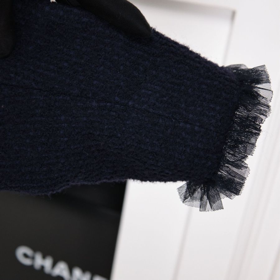 Chanel 02年深蓝色网纱小口袋斜领襟小天鹅上衣外套-28