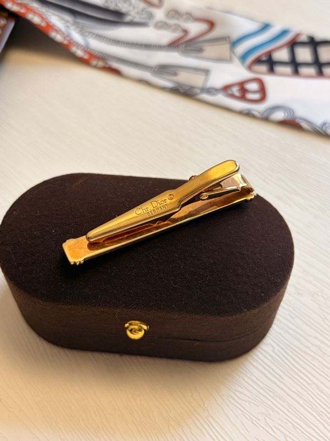 Dior 中古老花金銀雙色拼接領帶夾 西裝配件 禮物-4
