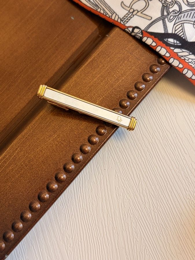 Dior 中古老花金銀雙色拼接領帶夾 西裝配件 禮物-5