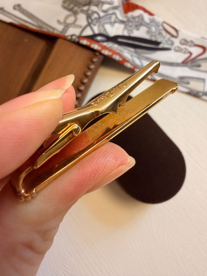 Dior 中古老花金銀雙色拼接領帶夾 西裝配件 禮物-10
