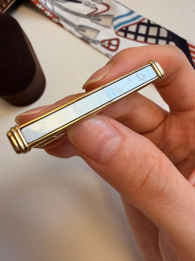 Dior 中古老花金銀雙色拼接領帶夾 西裝配件 禮物-12