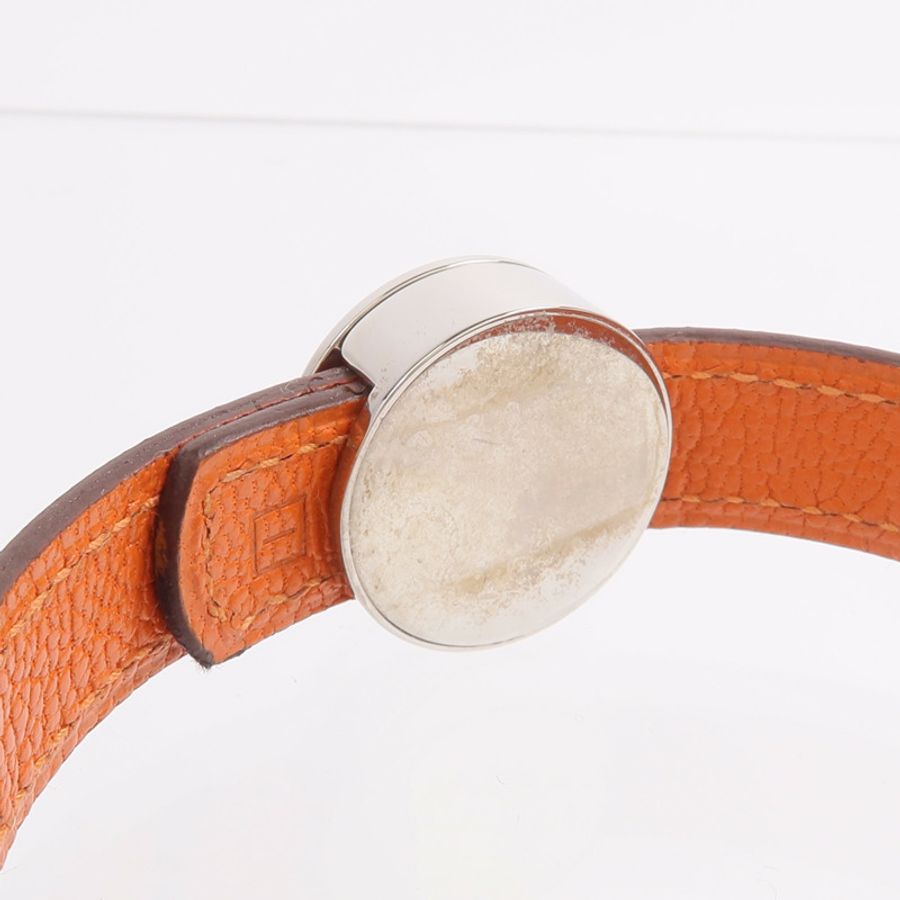 HERMES Swift/Mysore皮革Looping Bracelet手帶Noir/Orange-5