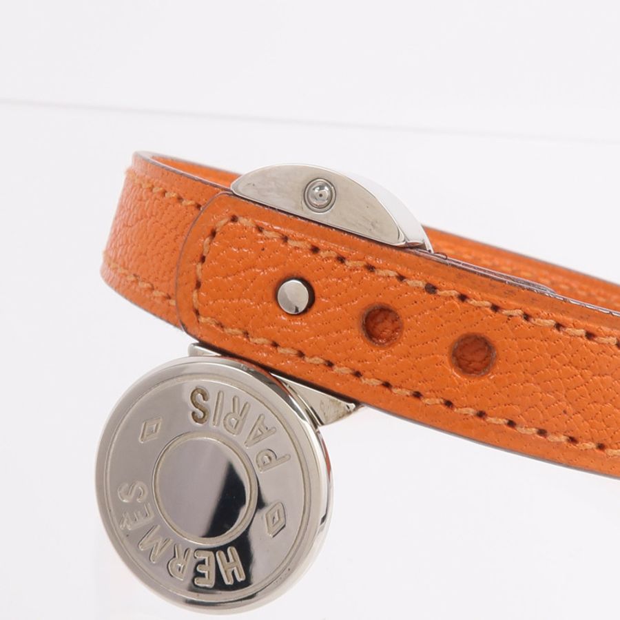 HERMES Swift/Mysore皮革Looping Bracelet手帶Noir/Orange-7