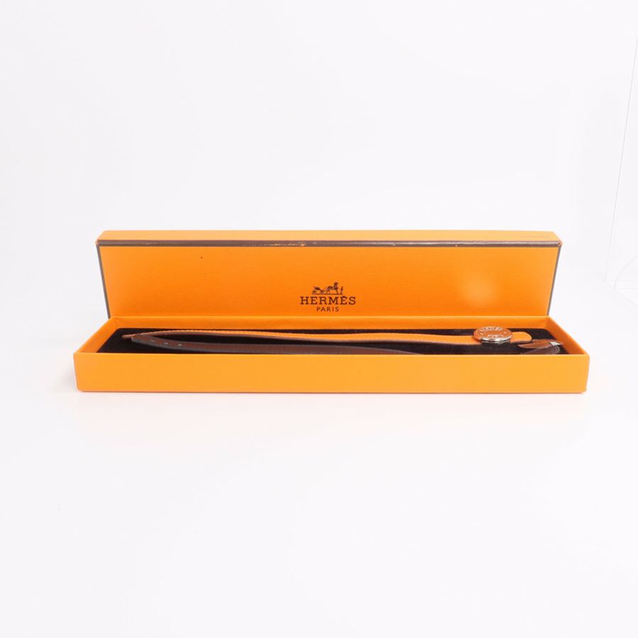 HERMES Swift/Mysore皮革Looping Bracelet手帶Noir/Orange-10
