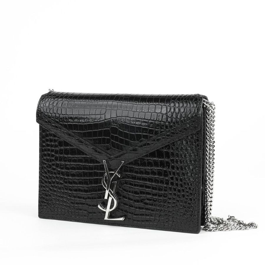 KÉSH 凱仕精品|Saint Laurent Cassandra 黑色鱷魚壓紋鏈條包|YSL Cassandra 肩背包|亮面牛皮銀鍊斜背包-2