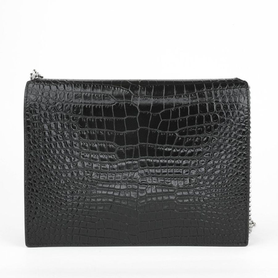 KÉSH 凱仕精品|Saint Laurent Cassandra 黑色鱷魚壓紋鏈條包|YSL Cassandra 肩背包|亮面牛皮銀鍊斜背包-5