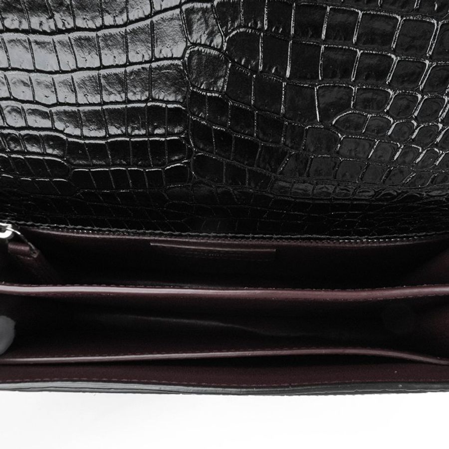 KÉSH 凱仕精品|Saint Laurent Cassandra 黑色鱷魚壓紋鏈條包|YSL Cassandra 肩背包|亮面牛皮銀鍊斜背包-12