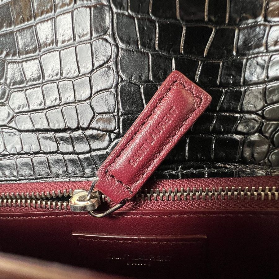 KÉSH 凱仕精品|Saint Laurent Cassandra 黑色鱷魚壓紋鏈條包|YSL Cassandra 肩背包|亮面牛皮銀鍊斜背包-14