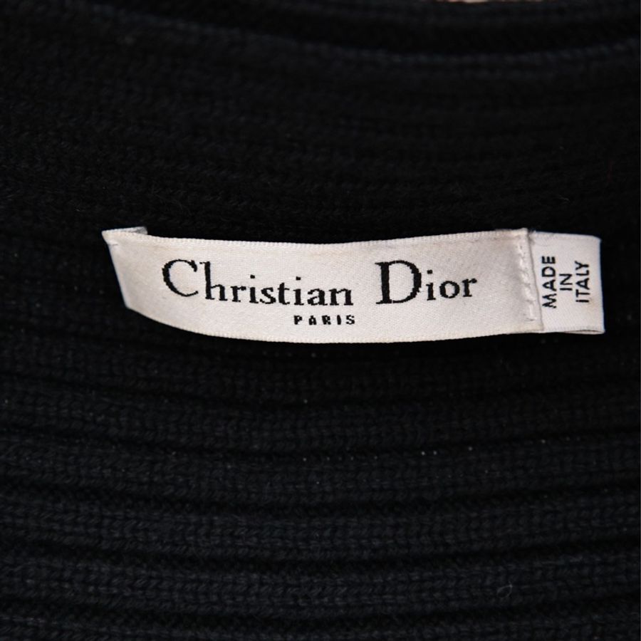 Dior黑色针织一字肩V领七分袖上衣外套-16