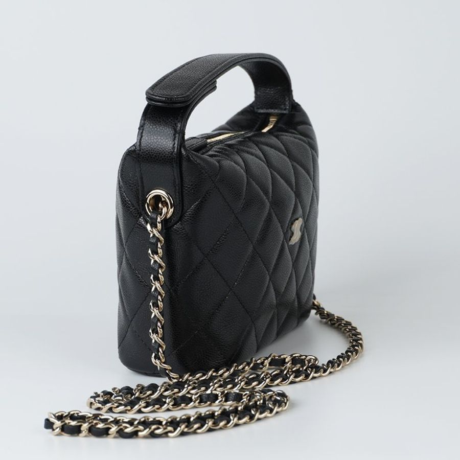 鑒定師的收藏|香奈兒 黑色金扣 迷你 HOBO 鏈帶飯盒包|CHANEL Mini Hobo Bag【 輕巧時髦.魚子醬牛皮 】-3