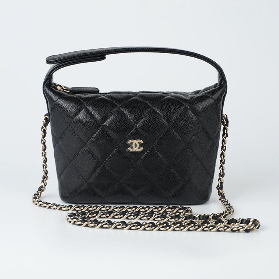 鑒定師的收藏|香奈兒 黑色金扣 迷你 HOBO 鏈帶飯盒包|CHANEL Mini Hobo Bag【 輕巧時髦.魚子醬牛皮 】-8
