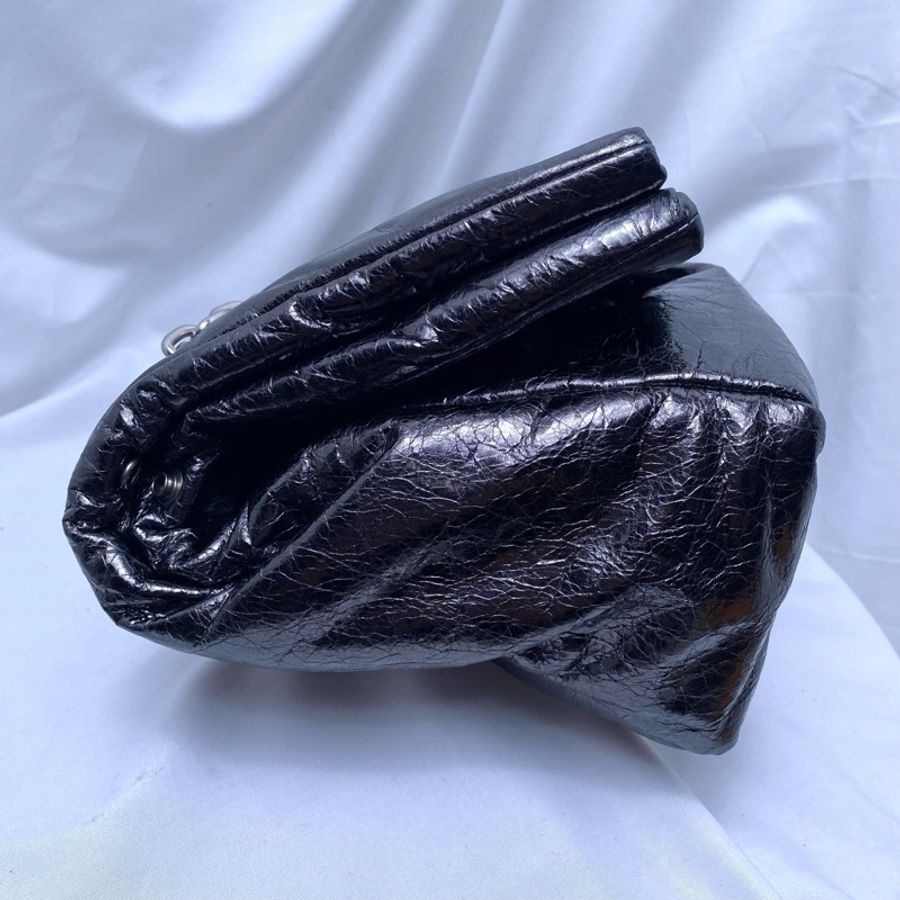 巴黎世家 Monaco黑色細紋牛皮革中號鏈帶包,飾以做舊金色金屬配件-2