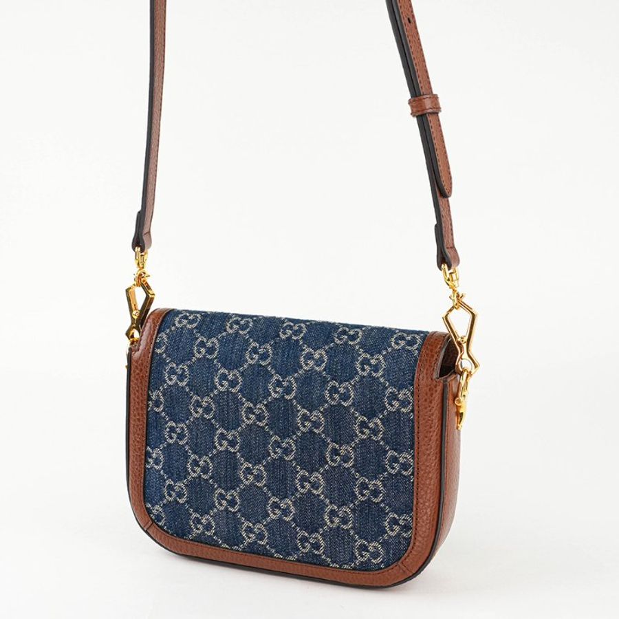 KÉSH 凱仕精品|GUCCI Horsebit 1955 丹寧老花馬銜釦斜背包|古馳 GG Denim 肩背包|小號托特包雙背帶款-9
