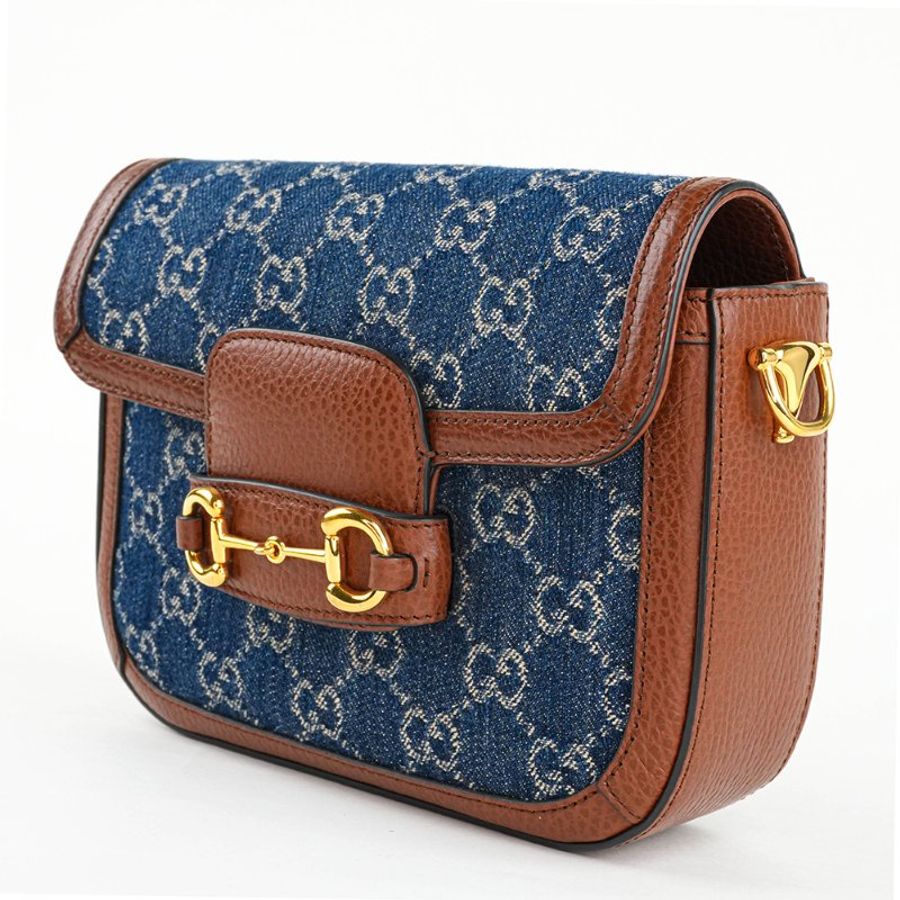 KÉSH 凱仕精品|GUCCI Horsebit 1955 丹寧老花馬銜釦斜背包|古馳 GG Denim 肩背包|小號托特包雙背帶款-16