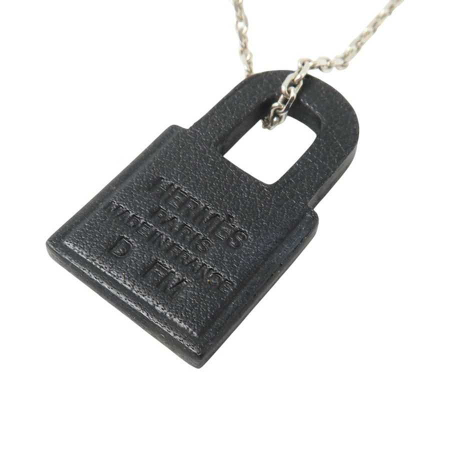 HERMES Swift皮革/金屬O'Kelly Necklace銀扣項鏈-4