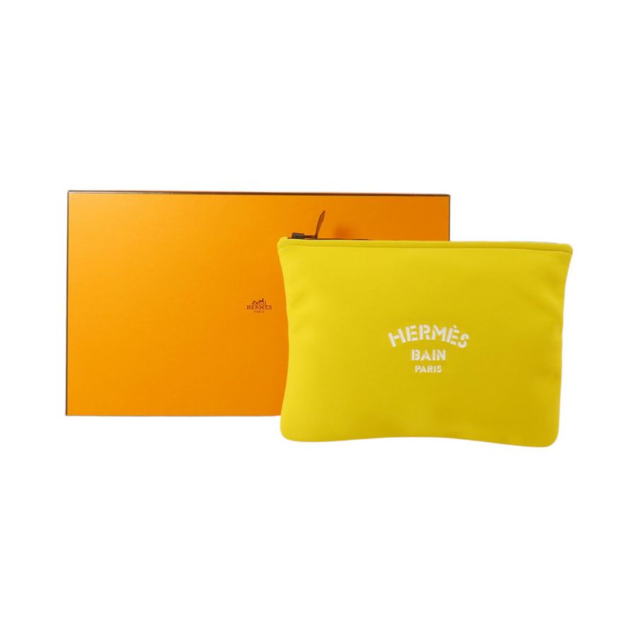HERMES 尼龍Neobain Case MM手拿包Jaune Ambre-9