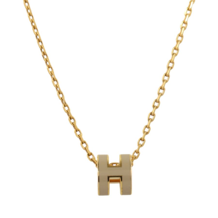 HERMES 琺瑯/金屬Mini Pop H Necklack金扣項鏈Marron Glace-1
