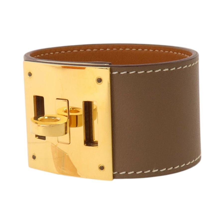 HERMES Swift皮革/金屬Kelly Dog金扣手鏈Etoupe-1