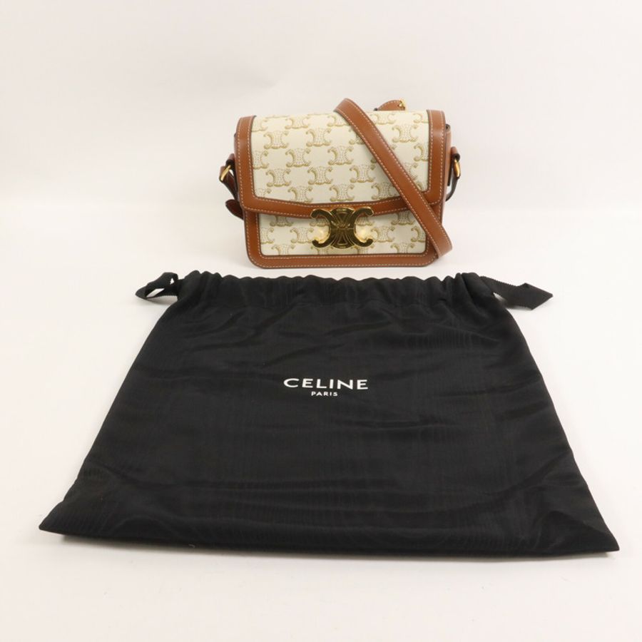 CELINE 牛皮皮革/塗層帆布Classique Triomphe Teen肩背袋-10