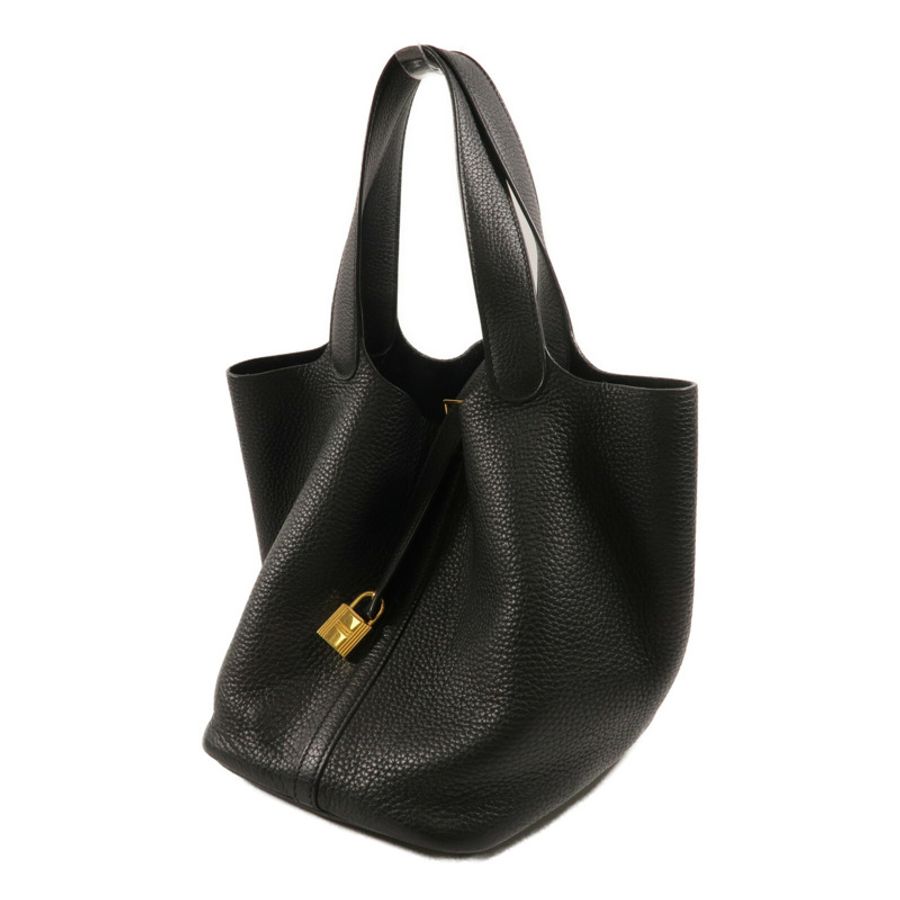 HERMES Clemence皮革Picotin MM手挽袋Noir-1