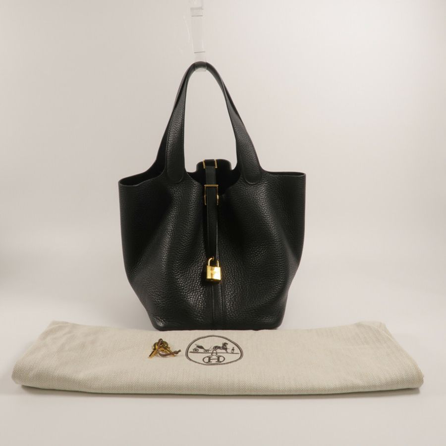 HERMES Clemence皮革Picotin MM手挽袋Noir-9
