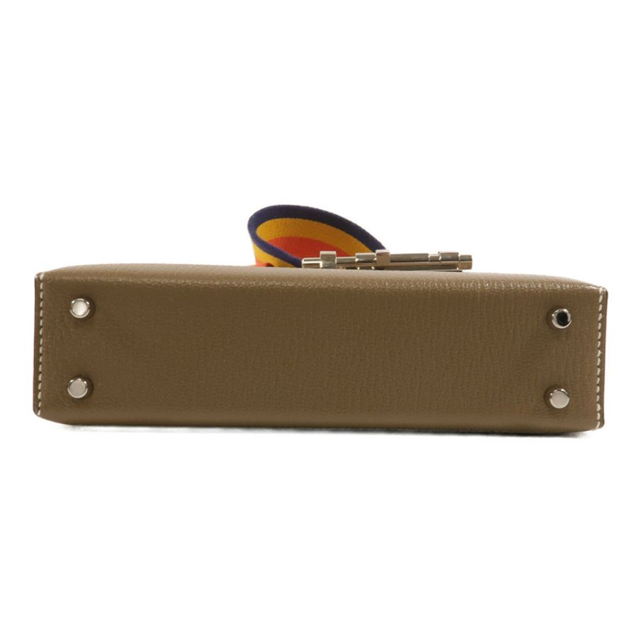 HERMES Chevre皮革Mini Verrou肩背包Etoupe-3