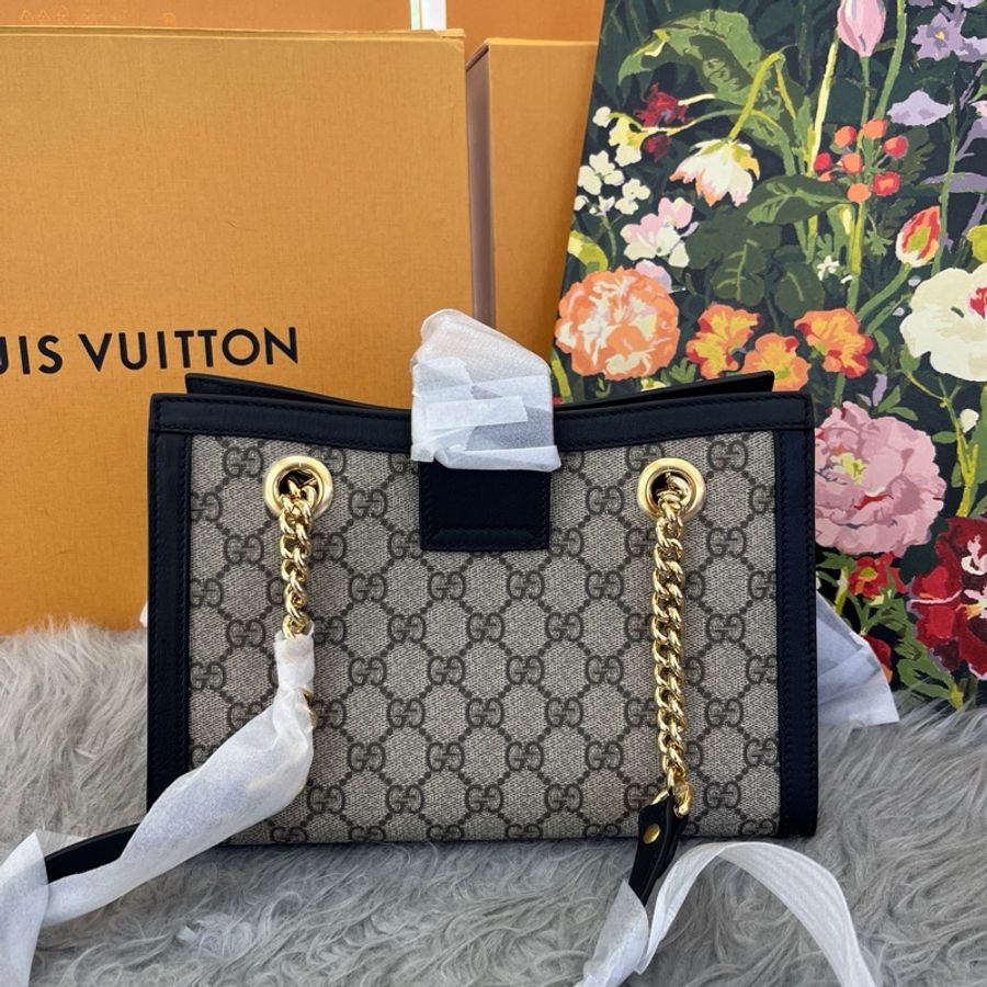 GUCCI古馳 Padlock 小三包 金色調配件鑰匙鎖扣設計老花Logo托特包Tote包購物袋手提-1