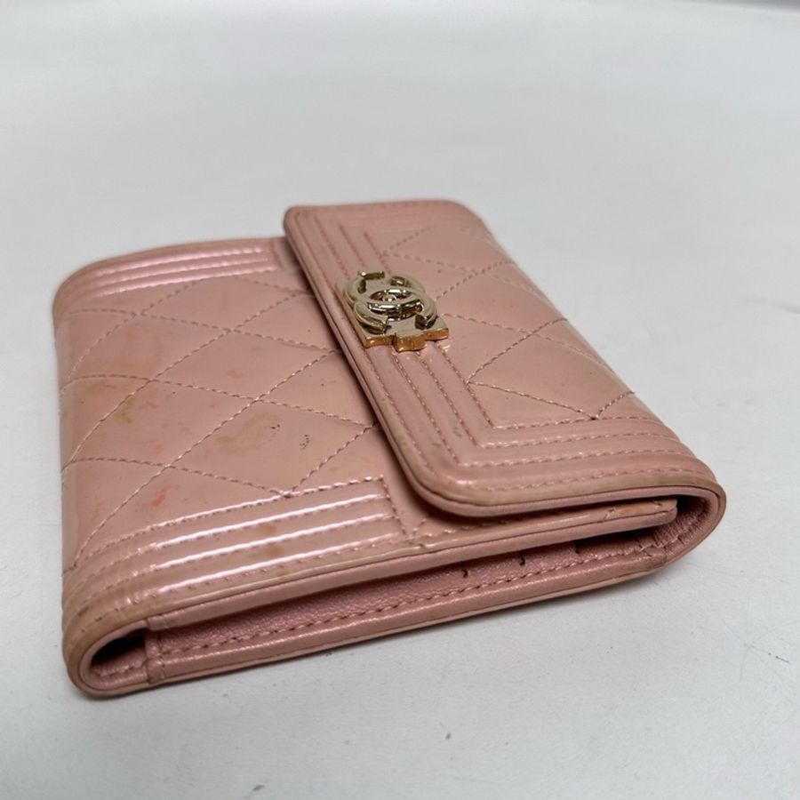 Chanel香奈兒 粉色漆皮三折錢包-2
