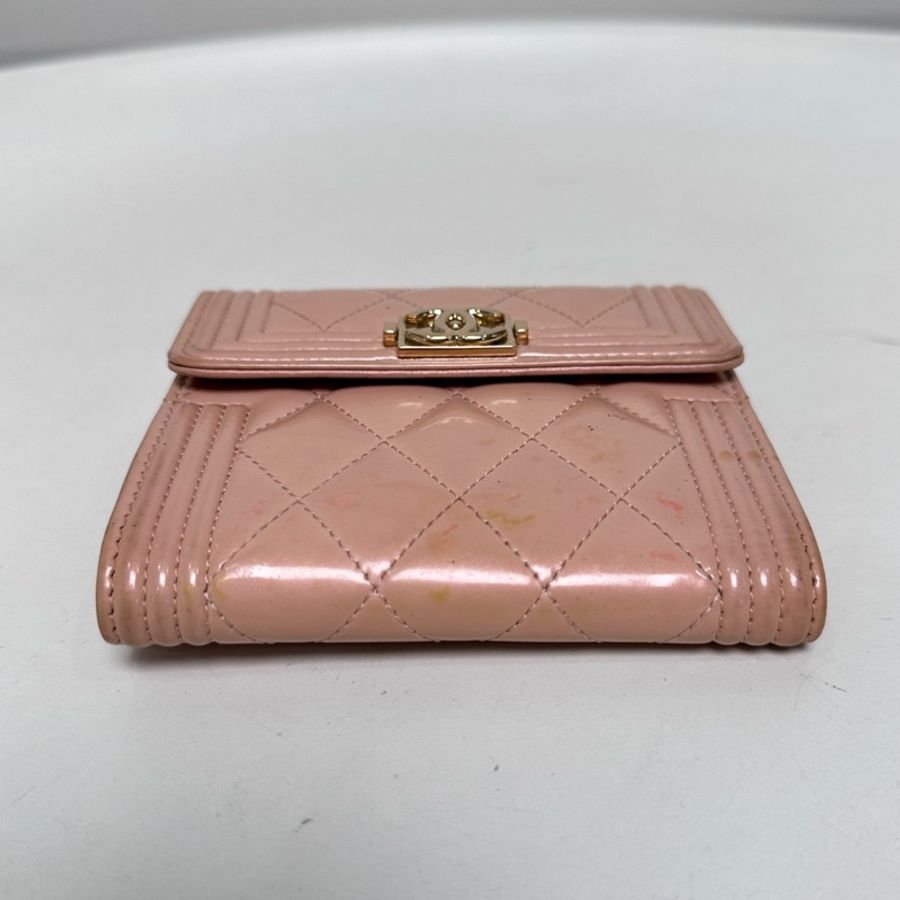 Chanel香奈兒 粉色漆皮三折錢包-4