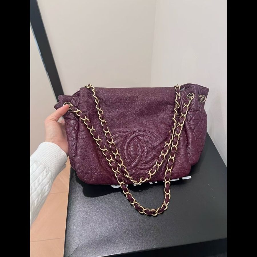 Chanel 香奈兒酒紅色hobo油蠟塗層機場包(小號)-6