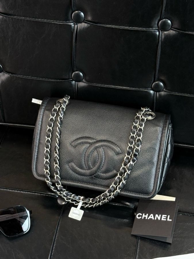 Chanel 荔枝皮單肩斜挎包,雙C大logo,24.5*11*15.5-0