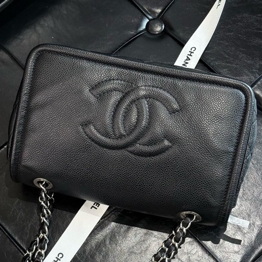 Chanel 荔枝皮單肩斜挎包,雙C大logo,24.5*11*15.5-4