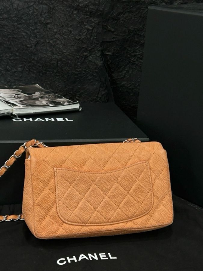 香奈兒/Chanel 肉桂色銀扣磨砂牛皮大mini cf鏈條包 19cm×12cm-1