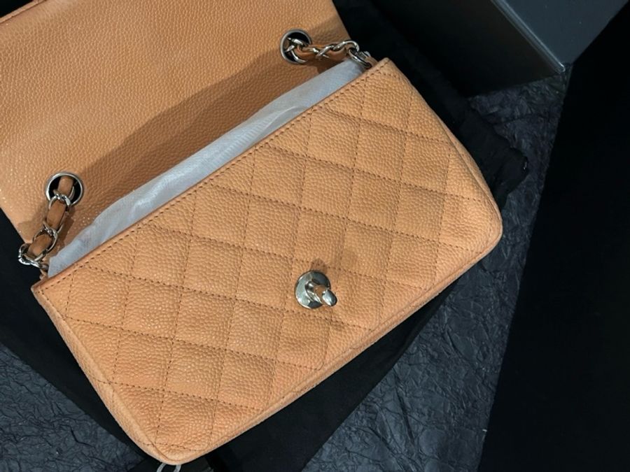 香奈兒/Chanel 肉桂色銀扣磨砂牛皮大mini cf鏈條包 19cm×12cm-7
