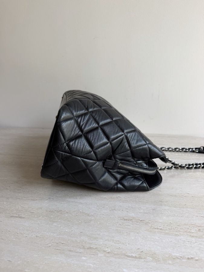 Chanel香奈兒黑銀羊皮托特包 9開 底長34cm-2