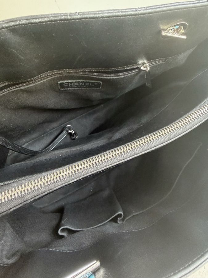 Chanel香奈兒黑銀羊皮托特包 9開 底長34cm-7