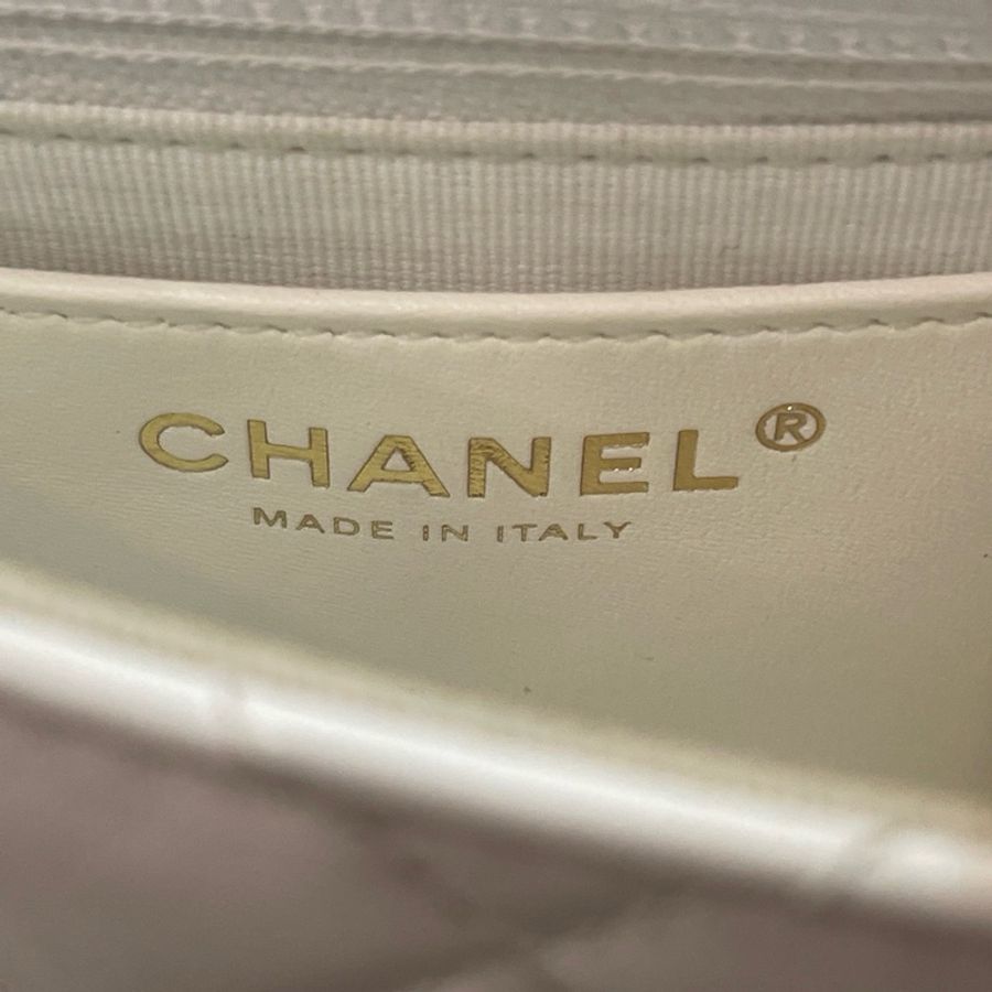 香奈兒/Chanel 23P愛心琺瑯方胖子鏈條包斜挎包 珍珠珠光白羊皮-8
