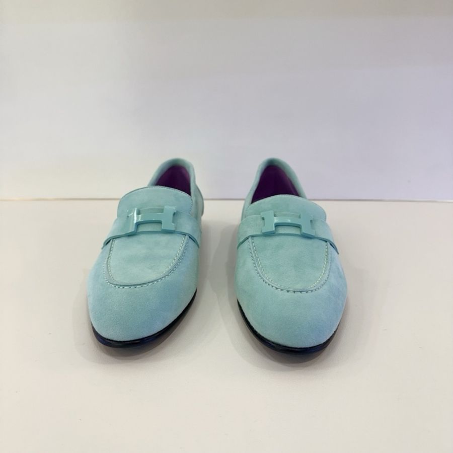 Hermes 愛馬仕經典綠色麂皮巴黎樂福鞋 尺寸37碼,有塵袋盒子-1