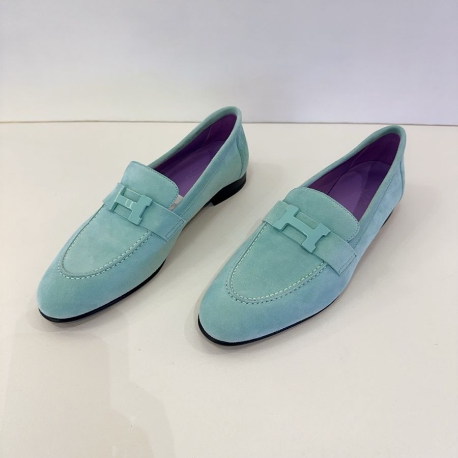 Hermes 愛馬仕經典綠色麂皮巴黎樂福鞋 尺寸37碼,有塵袋盒子-2