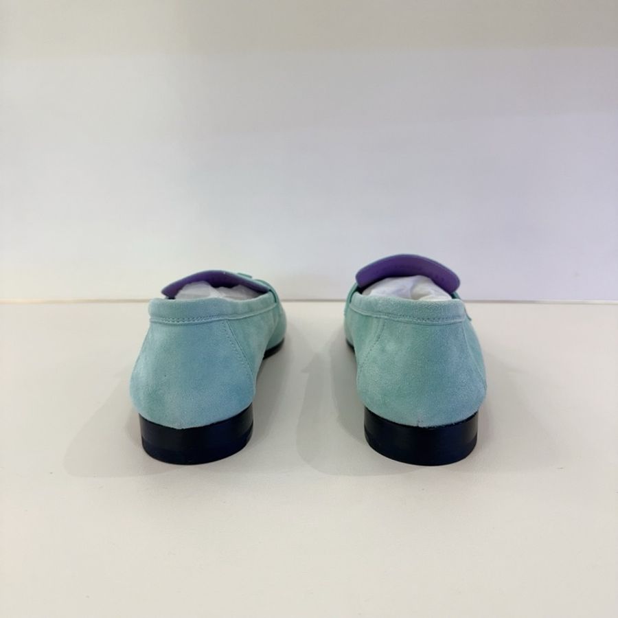 Hermes 愛馬仕經典綠色麂皮巴黎樂福鞋 尺寸37碼,有塵袋盒子-3