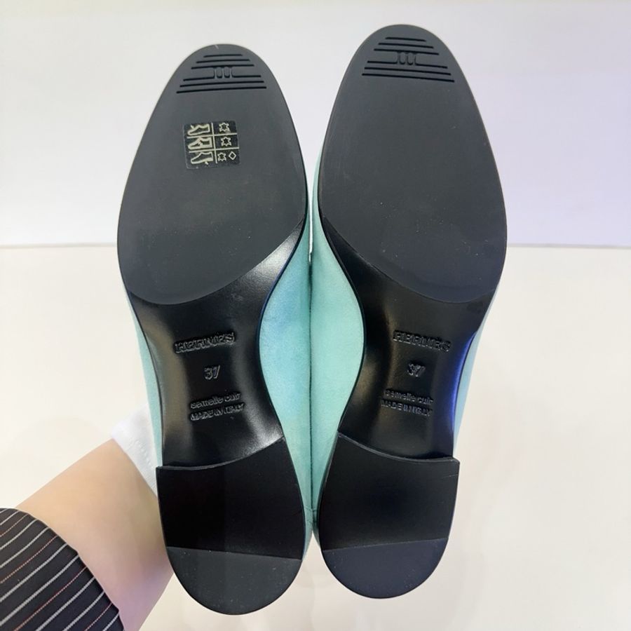Hermes 愛馬仕經典綠色麂皮巴黎樂福鞋 尺寸37碼,有塵袋盒子-8