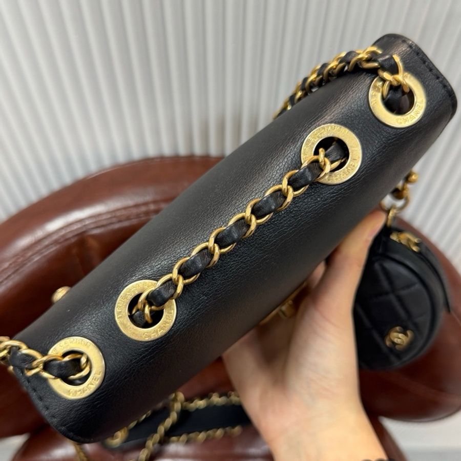 CHANEL 香奈兒 雙子星二合一鏈條包 黑金牛皮-4