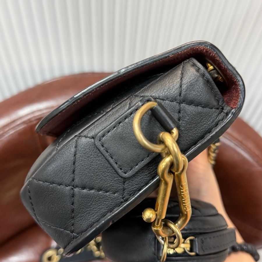CHANEL 香奈兒 雙子星二合一鏈條包 黑金牛皮-7