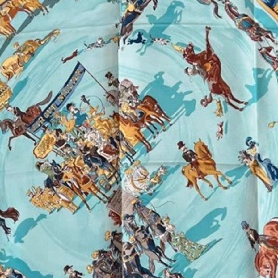 全新Hermès愛馬仕絲巾 莫里哀馬戲團 稀有藏青色底色 尺寸:90*90-4