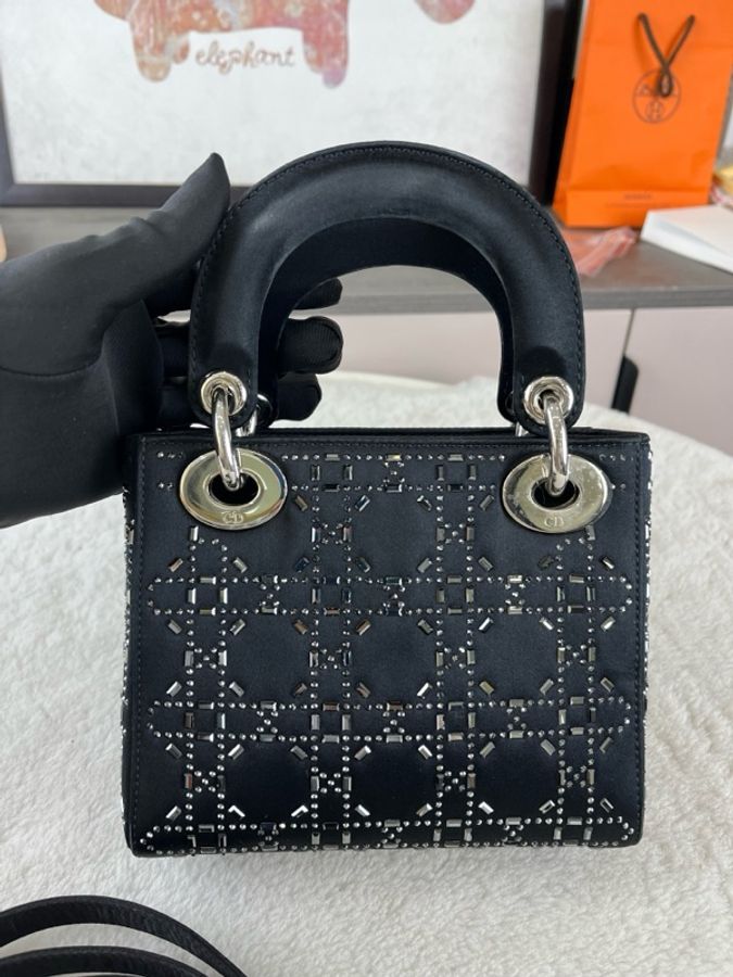 99新Dior迪奧 黑色緞面水鑽三格戴妃-1