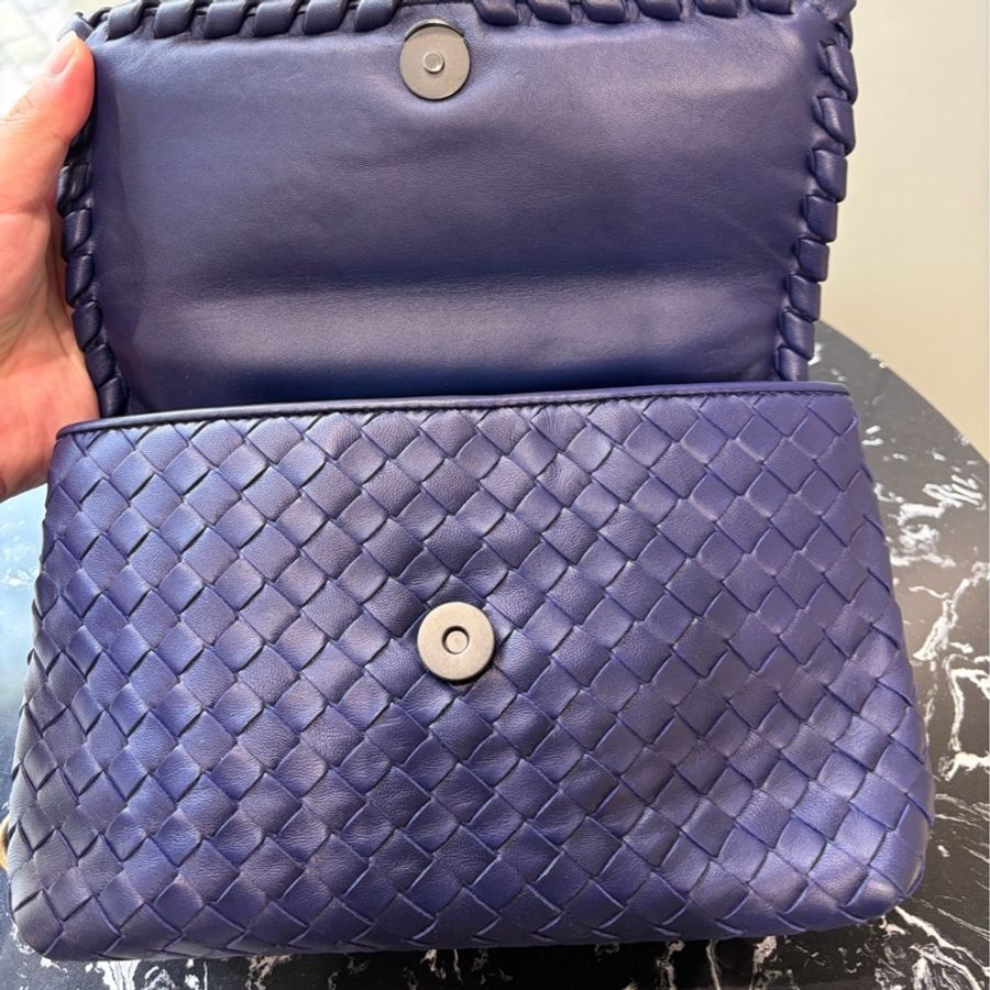 99新Bottega Veneta 葆碟家Olimpia小號藍色編織鏈條包-4