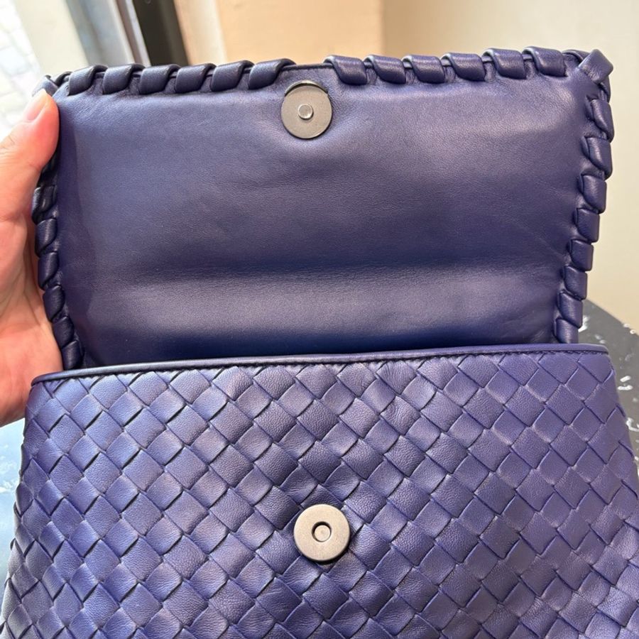 99新Bottega Veneta 葆碟家Olimpia小號藍色編織鏈條包-6