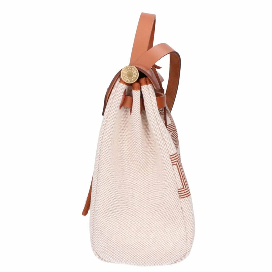 HERMES 愛馬仕 W 印章 Herbag Zip PM Letournée Chaine d'Ancre 圖案 Fauve Vache Hunter Toile H 2-way 單肩包/手提包 GD 硬體 女士-1